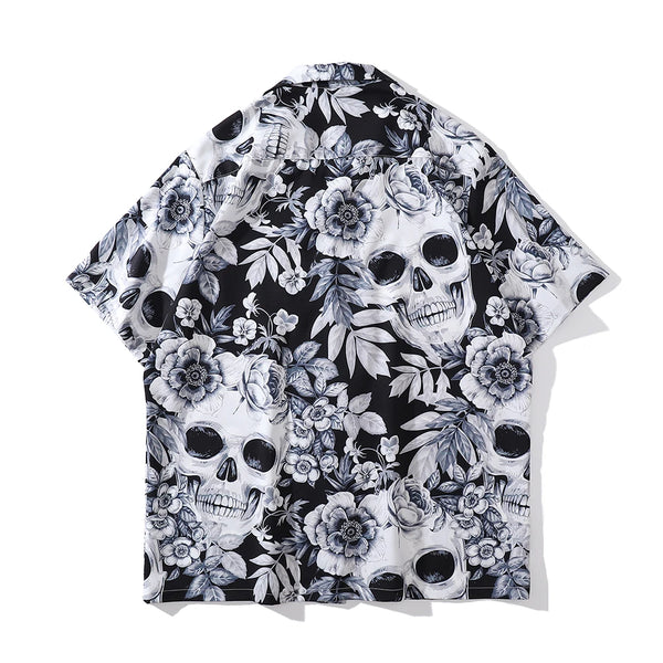 Dark Icon Skeleton Floral Men's Shirt Summer Vintage Shirts for Men Male Top