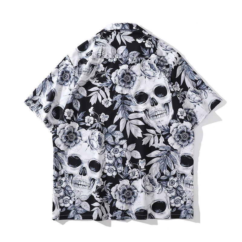 Dark Icon Skeleton Floral Men's Shirt Summer Vintage Shirts for Men Male Top