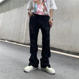 fashion back letters printed denim flare jeans mens zipper straight trouser hip hop destroy holes streetwear jean pants joggers urban active pants