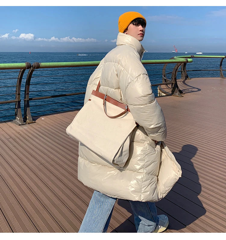 Winter Oversized Down Jacket Men Warm Fashion Casual Long Coat Men Streetwear Korean Loose Thick Jacket Mens Parker Overcoat