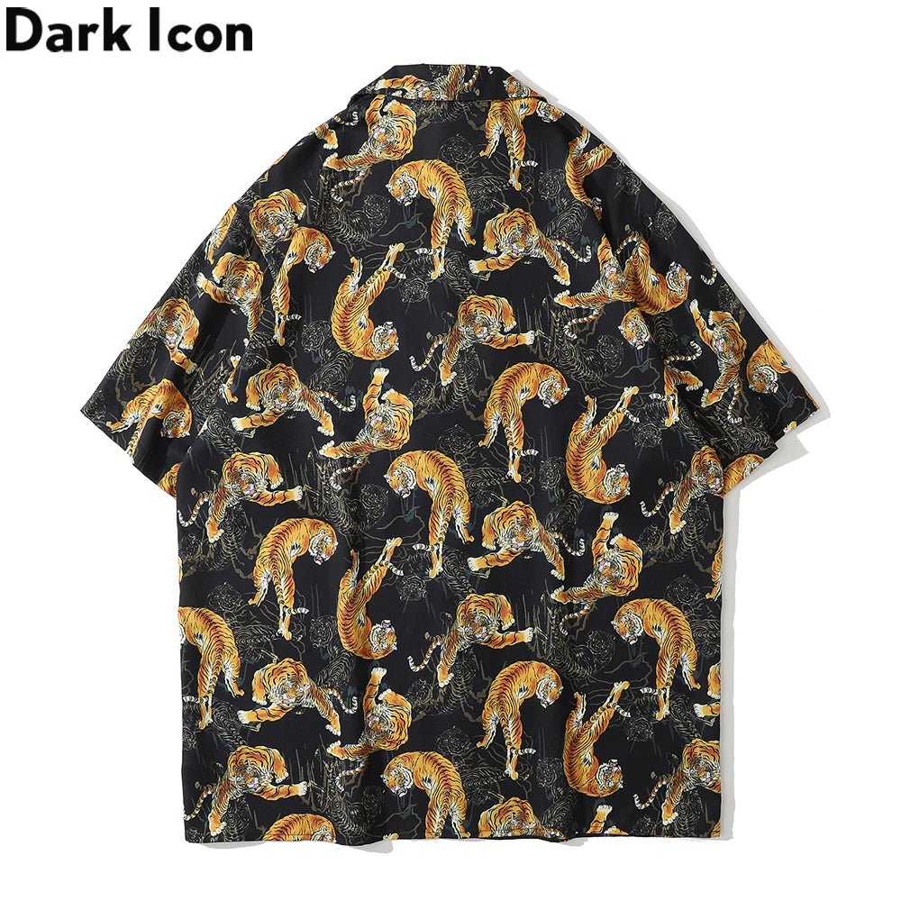 Dark Icon Tiger Print Street Fashion Men's Shirt 2021 Summer Polo Shirt Thin Material Hawaiian Shirt Male Blouse