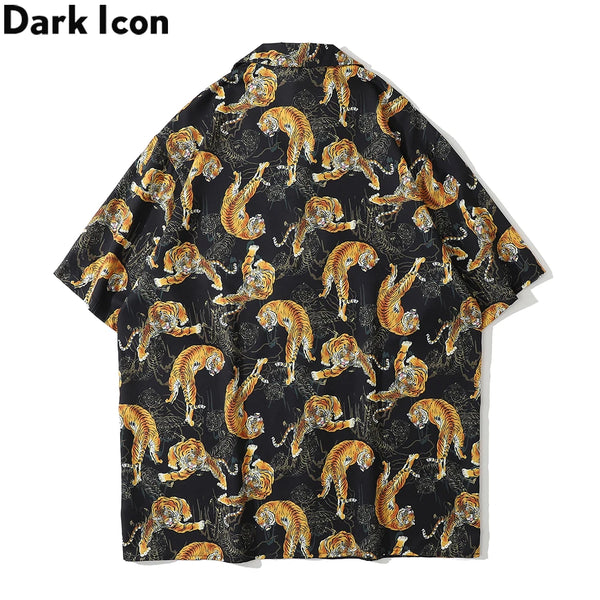 Dark Icon Tiger Print Street Fashion Men's Shirt 2021 Summer Polo Shirt Thin Material Hawaiian Shirt Male Blouse