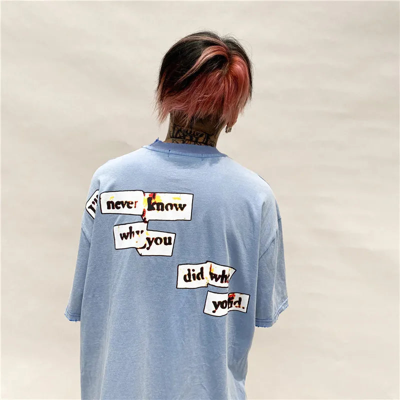 Vaporwave Aesthetic print tee – Distorted Portrait Printing Short Sleeved T Shirt Hip Hop Su