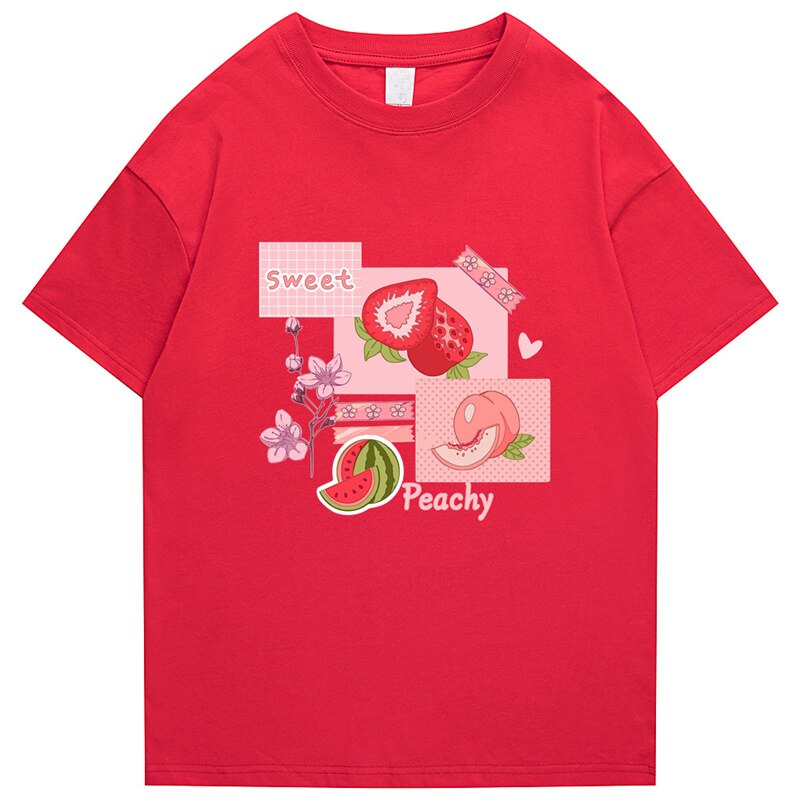 Streetwear t-shirt featuring vaporwave futuristic prints and grunge influence, soft feel and easy drape, designed for expressive alternative looks and comfort.