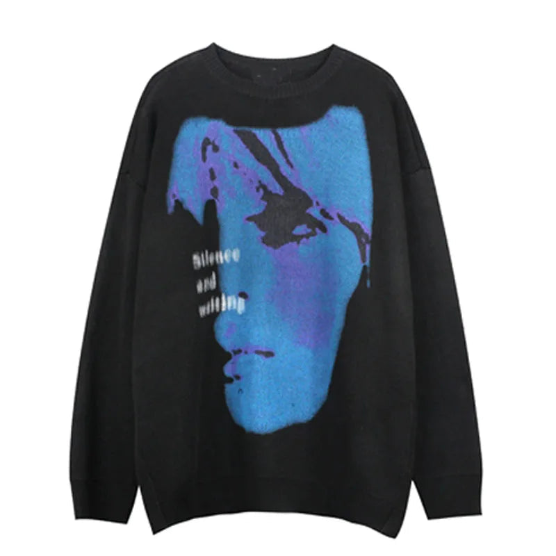 men knitted sweater harajuku printed oversized sweater new casual o neck long sleeve pullover streetwear loose sweaters clothing streetwear fashion hoodie, Y2K vintage urban hoodie, high quality cotton pullover