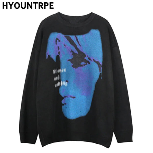 men knitted sweater harajuku printed oversized sweater new casual o neck long sleeve pullover streetwear loose sweaters clothing streetwear fashion hoodie, Y2K vintage urban hoodie, high quality cotton pullover