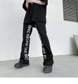fashion letters embroidery denim flare jeans mens high street elastic waist straight trouser hip hop streetwear pants joggers unique joggers style 4797