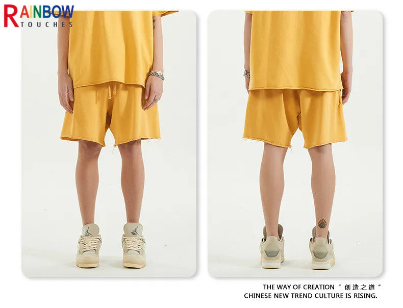 Rainbowtouches Summer Mens New Shorts Fringes Tassels Washing Casual High Street Solid Color Cotton Tidal Current Hawaii Boys