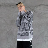 hip hop paisley printed ripped knitted holes sweater mens autumn winter long sleeve pullover streetwear loose sweaters clothing streetwear fashion hoodie, aesthetic street look hoodie, Y2K vintage urban hoodie