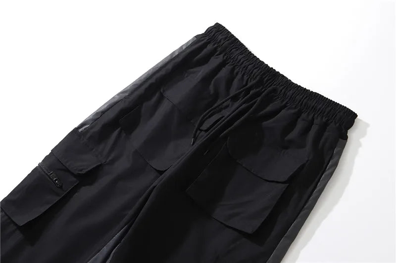 hip hop loose fit elastic waist pants cargo pockets spliced reflective lines ankle pants mens drewstring sportwear pants joggers unique joggers style 1979