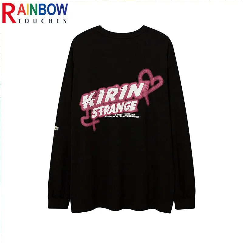 Harajuku Oversized Shirt – Rainbowtouches Mens Long Sleeve T Shirt New High Street Fash – Modern Streetwear for Everyone