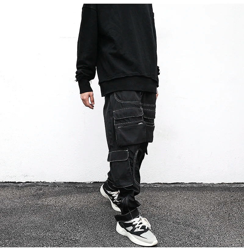men pockets cargo pants new fashion zipper loose fit harajuku military trousers casual hip hop sportswear streetwear black pants unique cargo style 2493