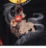 2023 Men Hip Hop Hoodie Sweatshirt Embroidered Floral Full Moon Rabbit Harajuku Streetwear Hoodie Pullover Cotton Autumn Hipster