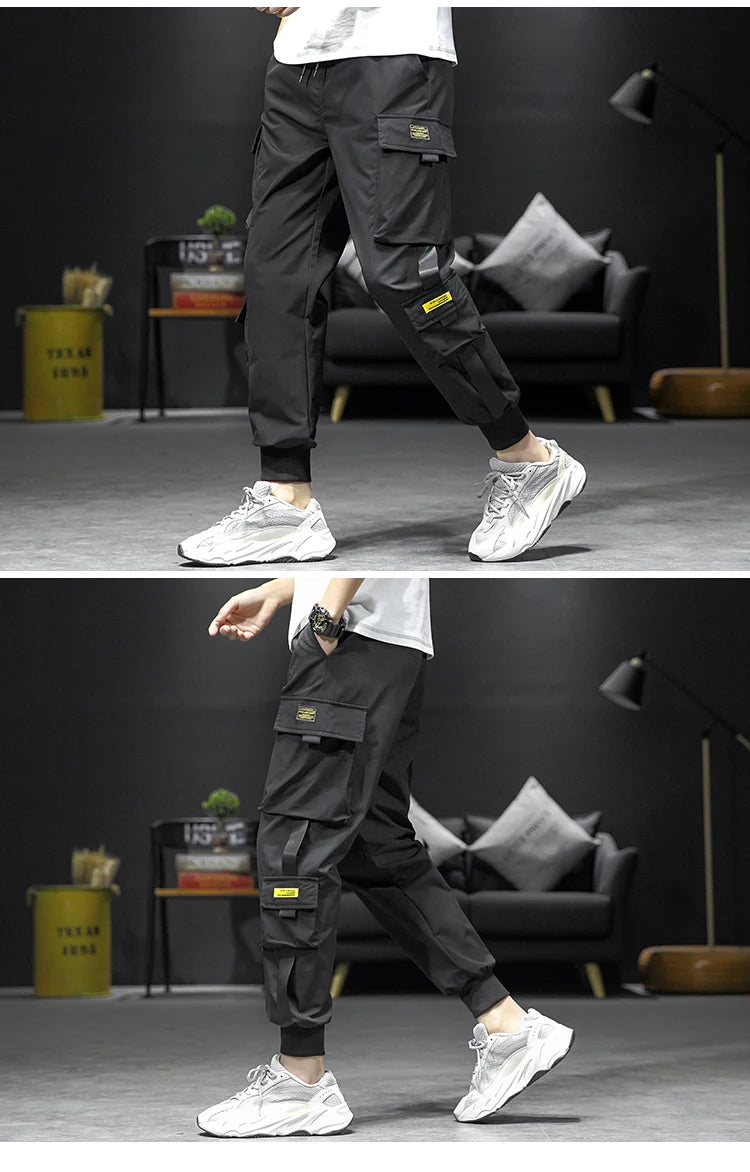 streetwear hip hop black harem pants men elastic waist punk pants with ribbons casual slim jogger pants men hip hop trousers unique joggers style 2530