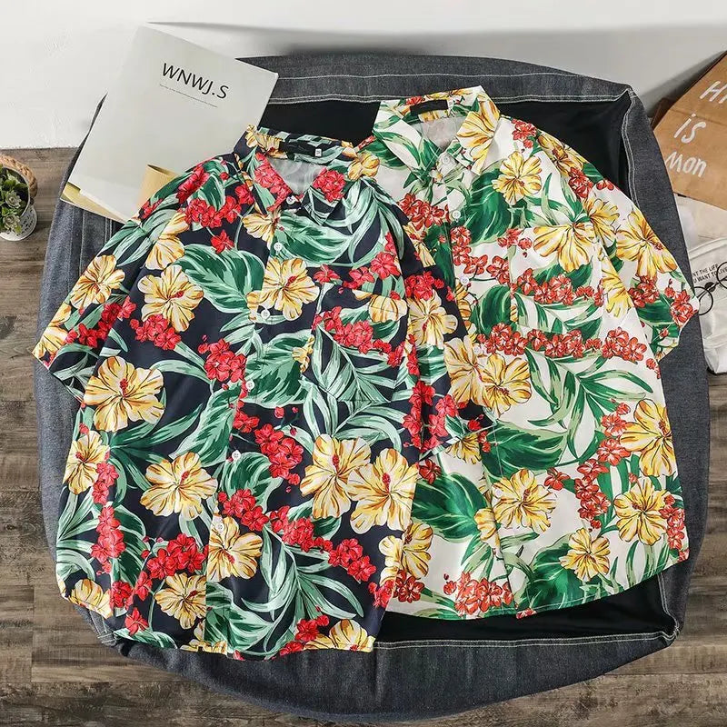 Casual Mens Shirts Fashion Bermuda sandy beach Printed short sleeve Men Shirts Streetwear Jogger Sports undershirt Homme chemise