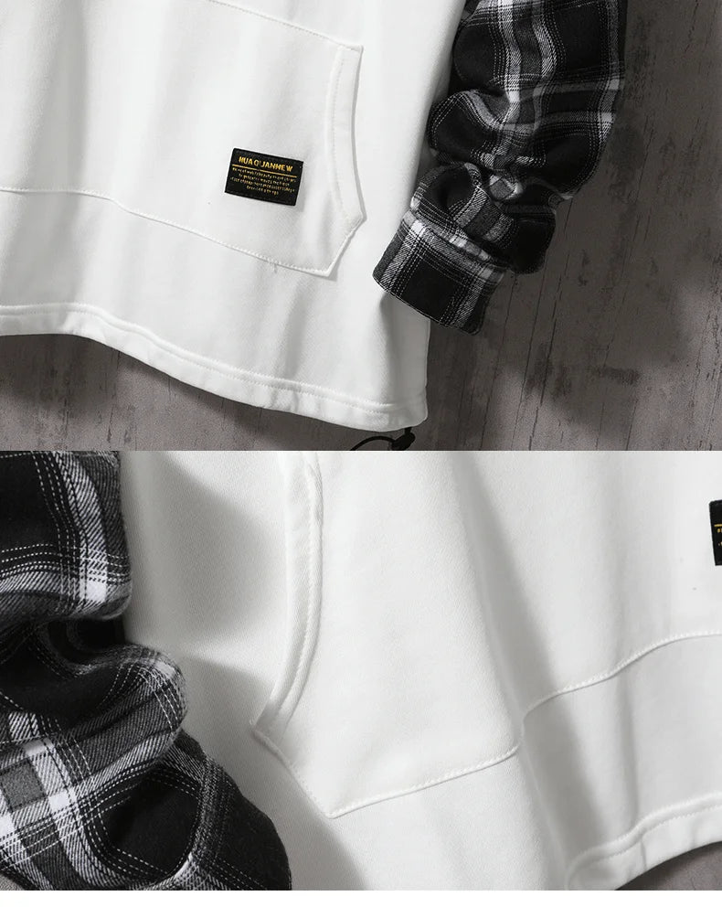 Black Patchwork Hoodies Autumn Spring Mens Sweatshirts Hiphop Punk Str