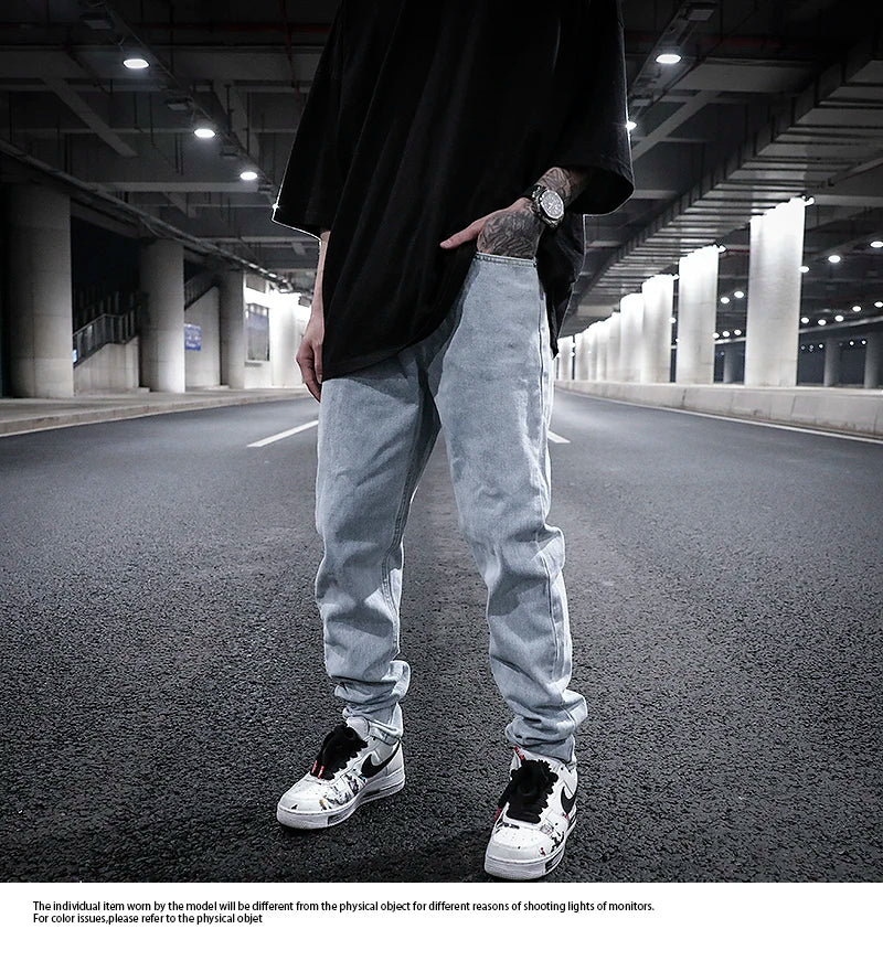 men back letter embroidery denim jean pants fashion slim zipper biker jeans trouser new casual hip hop streetwear pants joggers unique joggers style 1300