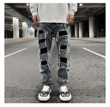 men ripped holes denim jean pants hip hip new fashion straight patchwork pants new casual jeans streetwear mens trousers joggers unique joggers style 1401
