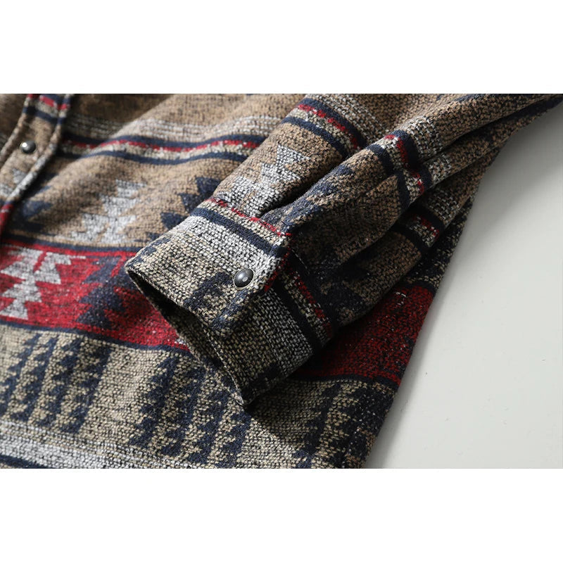 Dark Icon Geometric Stripe Shirts Men Women Long Sleeve Harajuku Woolen Shirts Men Clothing