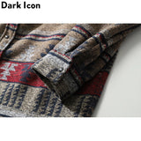Dark Icon Geometric Stripe Shirts Men Women Long Sleeve Harajuku Woolen Shirts Men Clothing