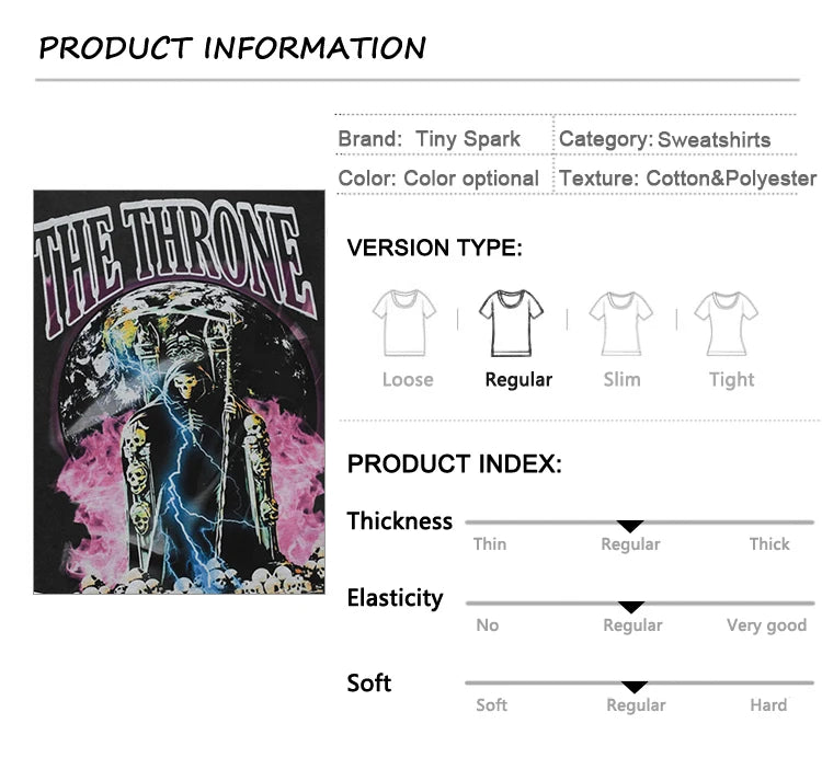 Hip Hop 2023 Men Streetwear Sweatshirt Skull Lightning Print Pullover Ripped Hole Sweatshirt Harajuku Cotton Loose Sweat Shirt