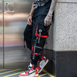 men hip hop black cargo pants joggers sweatpants overalls men ribbons streetwear harem pants women fashions trousers relaxed fit joggers