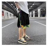 men side buttons patchwork harajuku straight shorts new elastic waist short pants joggers hip hop streetwear casual sweatshorts unique joggers style 1090