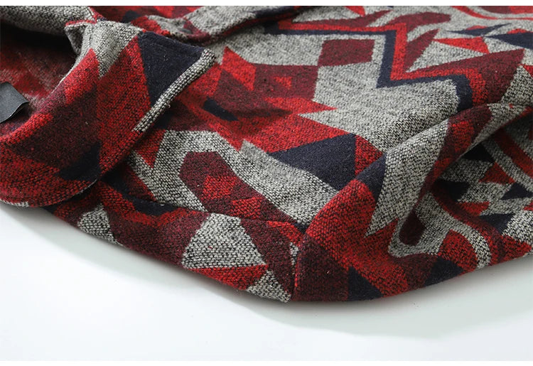 Color Retro Geometric Pattern Men Shirt Thick Casual Baggy Big Pockets High Street Autumn Streetwear