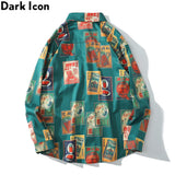 Dark Icon Vintage Printed Shirts Men Turn-down Collar Men's Shirt Streetwear Shirts for Man