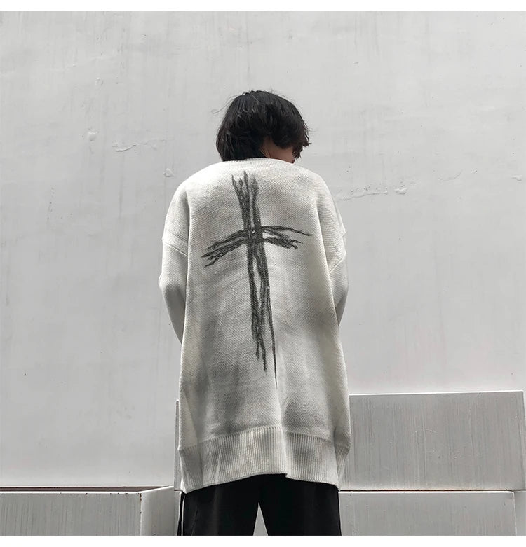 high street vintage wash sweater men graffiti loose knitted pullover long sleeve hip hop oversize sweater casual jumper knitwear - gothic aesthetic hoodie for winter, anime inspired graphic hoodie, high quality cotton hoodie