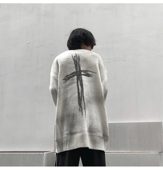 high street vintage wash sweater men graffiti loose knitted pullover long sleeve hip hop oversize sweater casual jumper knitwear - gothic aesthetic hoodie for winter, anime inspired graphic hoodie, high quality cotton hoodie