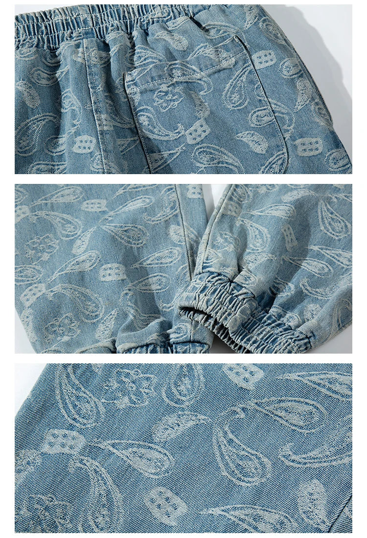 hip hop loose fit elastic waist pants fashion embroidery denim ankle pants mens new casual drewstring sportwear pants joggers unique joggers style 2194