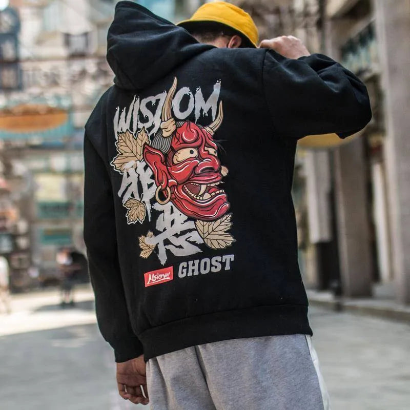 Japanese Chinese Style Hoodies Streetwear Sweatshirt Hooded Hip Hop Ev