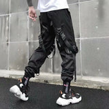 men hip hop black cargo pants joggers sweatpants overalls men ribbons streetwear harem pants women fashions trousers unique joggers style 2718
