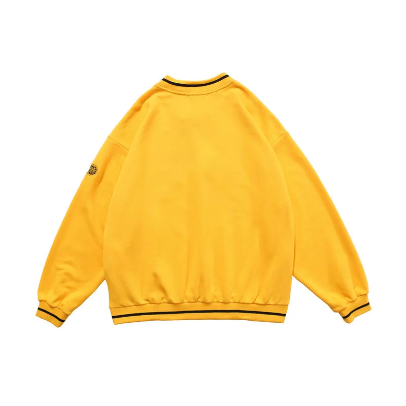 Mens Letter Embroidery Tshirt Tops Men V Neck Long Sleeve Loose Tees Hip Hop Solid Color Oversize Skateboard Streetwear Pullover