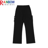 rainbowtouches fashion classic brand mens cargo pants print trousers loose straight high street style overalls black wide legs baggy cargo bottoms