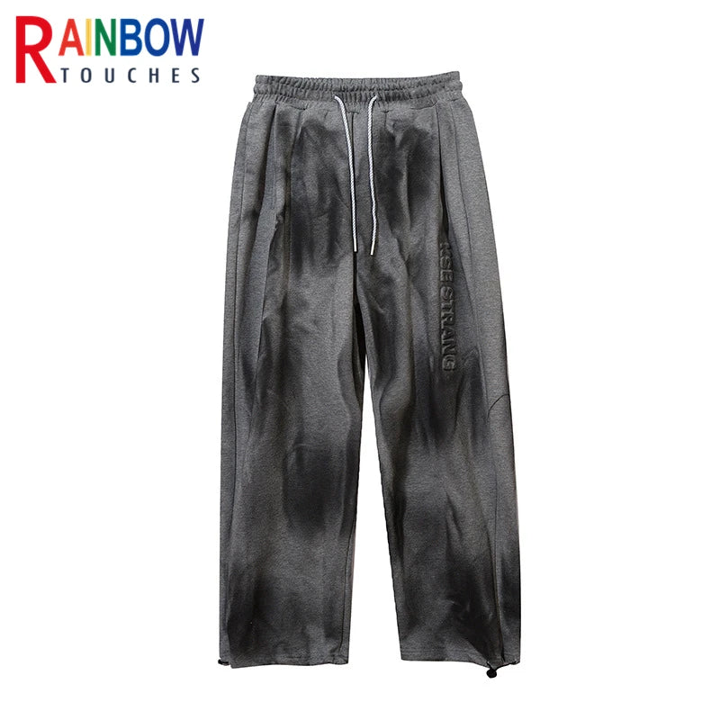 rainbowtouches classic fashion brand new trousers men tie dye gradient loose straight leg drape wide rope comfortable boys pants unique default style 2667