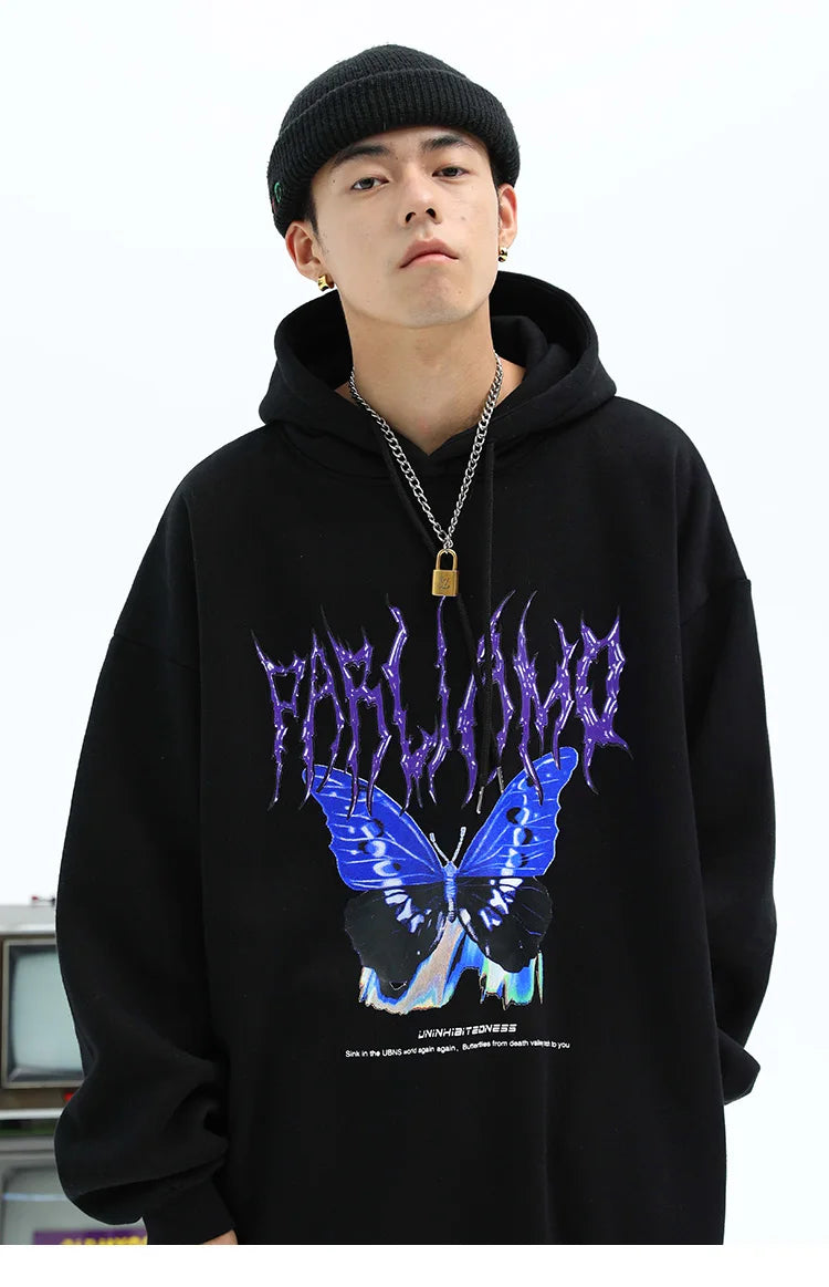 Men Hip Hop Hoodie Sweatshirt Butterfly Streetwear Harajuku Hoodie Pul