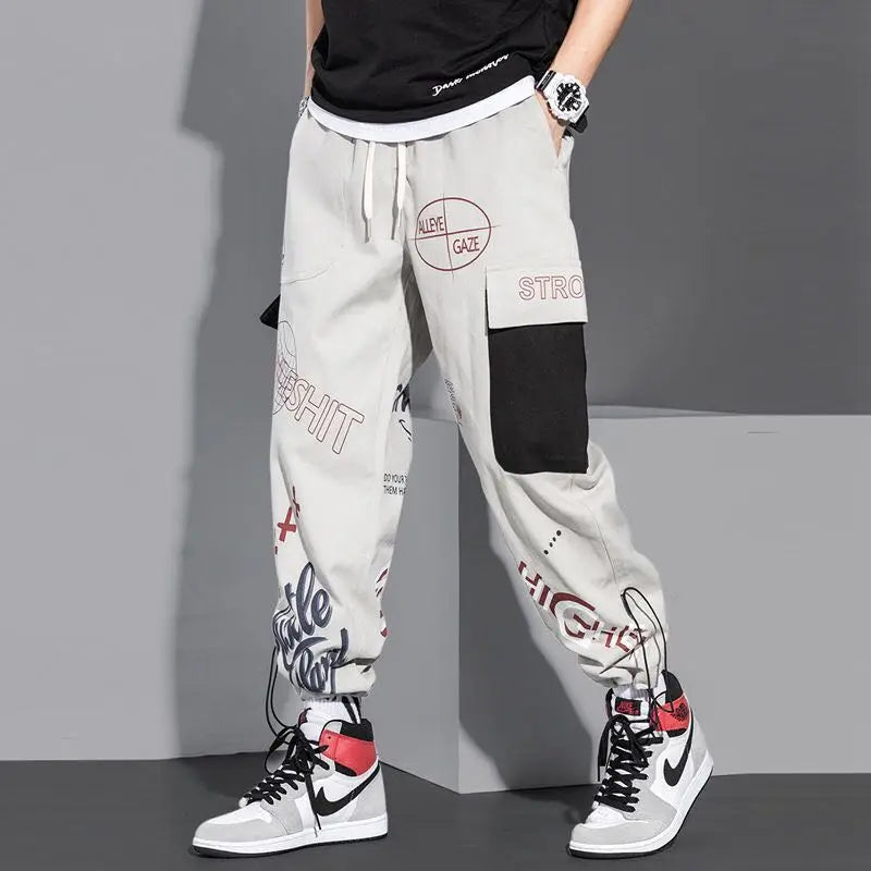 men pants spring and autumn cargo pants man fashion hip hop casual pants loose korean drawstring men joggers sweatpants urban active pants