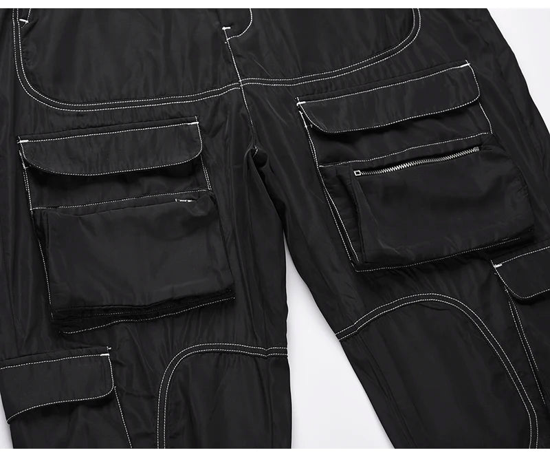 men pockets cargo pants new fashion zipper loose fit harajuku military trousers casual hip hop sportswear streetwear black pants unique cargo style 2503