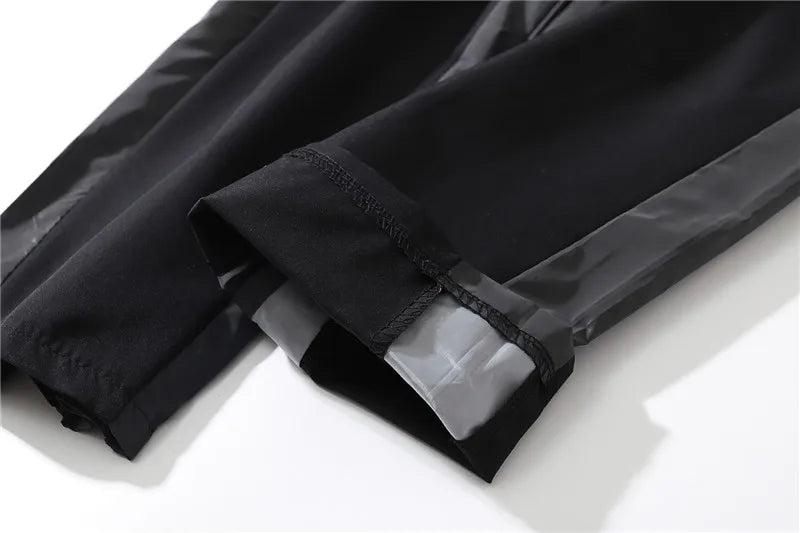 hip hop loose fit elastic waist pants cargo pockets spliced reflective lines ankle pants mens drewstring sportwear pants joggers unique joggers style 1977