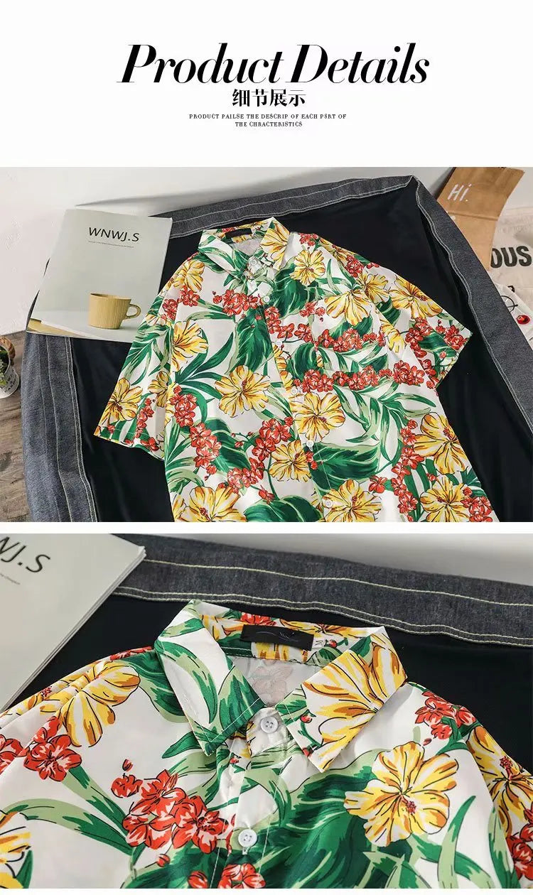 Casual Mens Shirts Fashion Bermuda sandy beach Printed short sleeve Men Shirts Streetwear Jogger Sports undershirt Homme chemise