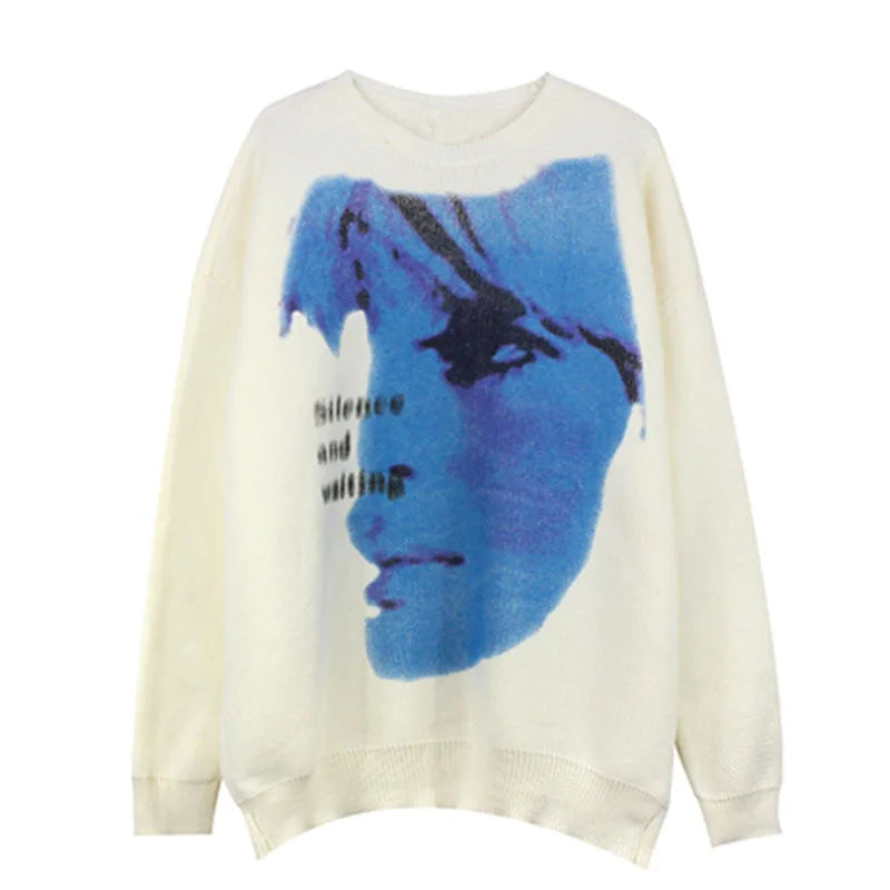 men knitted sweater harajuku printed oversized sweater new casual o neck long sleeve pullover streetwear loose sweaters clothing aesthetic street look hoodie, Y2K vintage urban hoodie, oversized graphic print design