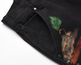 2023 streetwear graffiti cargo flared jeans khaki black splash ink wide leg denim pant hip hop cargo trousers jean men unique cargo style 5168