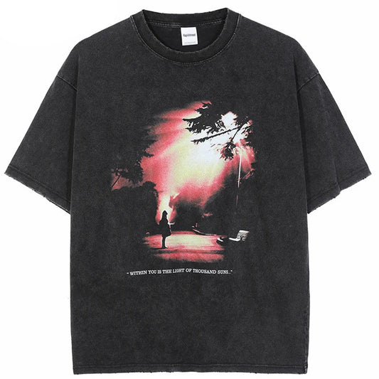 Harajuku Streetwear – Hip Hop Streetwear Washed T Shirt Sunshine Print T Shirt Har – Edgy Streetwear for All Genders