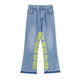fashion letters embroidery denim flare jeans mens high street elastic waist straight trouser hip hop streetwear pants joggers urban active pants