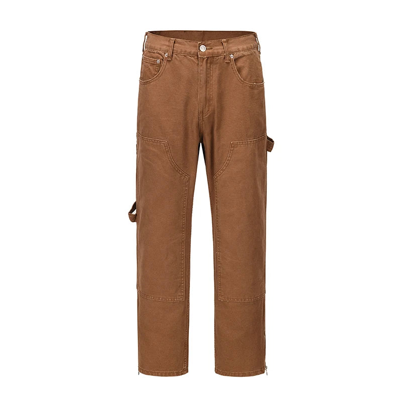 harajuku ankle zipper logging pants overalls mens straight streetwear oversized retro baggy cargo pants loose casual trousers combat utility trousers