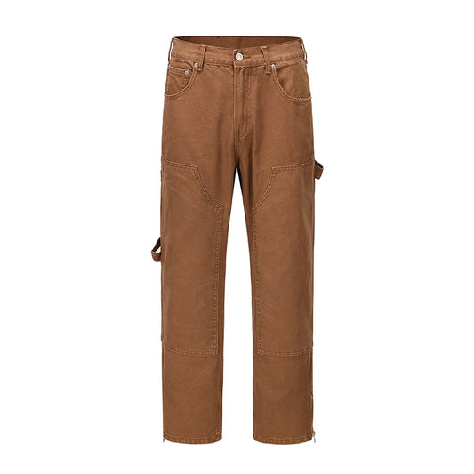 harajuku ankle zipper logging pants overalls mens straight streetwear oversized retro baggy cargo pants loose casual trousers combat utility trousers