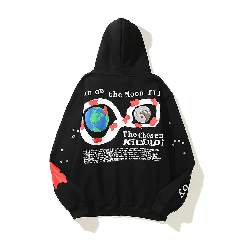 Kanye West Letter Foam Fleece Sweatshirt Mens And Womens Retro Oversiz