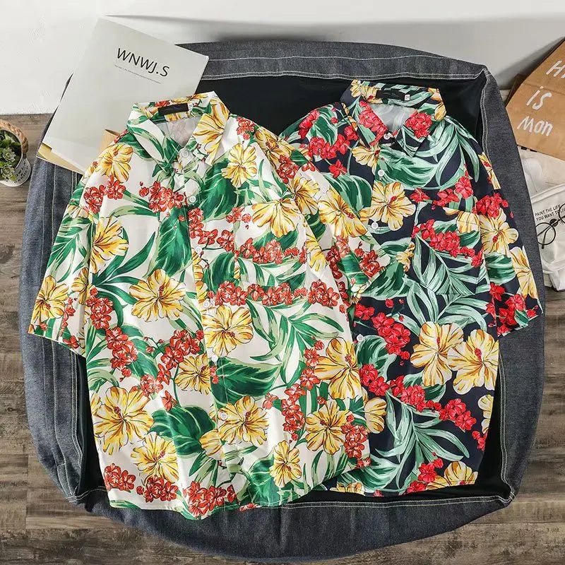 Casual Mens Shirts Fashion Bermuda sandy beach Printed short sleeve Men Shirts Streetwear Jogger Sports undershirt Homme chemise